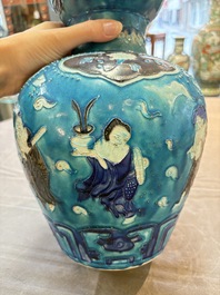 A large Chinese Fahua 'Ba Xian Zhu Shou 八仙祝壽' double gourd vase, 19th C.