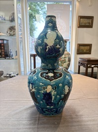 A large Chinese Fahua 'Ba Xian Zhu Shou 八仙祝壽' double gourd vase, 19th C.
