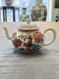 Two Chinese famille rose 'rooster' teapots, Yongzheng/Qianlong