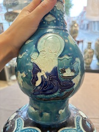 A large Chinese Fahua 'Ba Xian Zhu Shou 八仙祝壽' double gourd vase, 19th C.