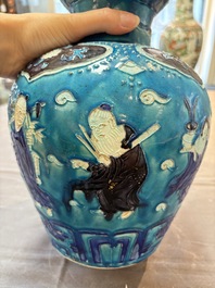 A large Chinese Fahua 'Ba Xian Zhu Shou 八仙祝壽' double gourd vase, 19th C.