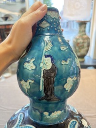 A large Chinese Fahua 'Ba Xian Zhu Shou 八仙祝壽' double gourd vase, 19th C.