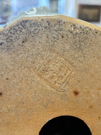 A Chinese blue, white and iron-red Milefo Buddha, Zhu Mao Ji 朱茂記造 mark, 20th C.