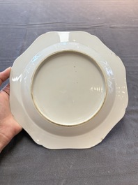 Seven Chinese blue and white plates and dishes with floral design, 18th C.