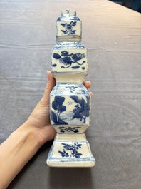 A pair of Chinese blue and white triple-gourd square vases, Kangxi