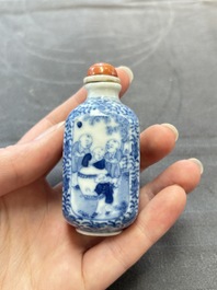 A Chinese blue and white 'playing boys' snuff bottle, Yongzheng mark, 18/19th C.