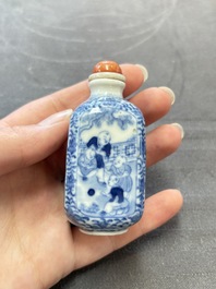 A Chinese blue and white 'playing boys' snuff bottle, Yongzheng mark, 18/19th C.