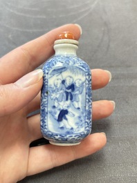 A Chinese blue and white 'playing boys' snuff bottle, Yongzheng mark, 18/19th C.