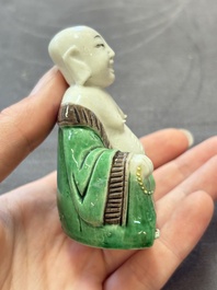 A pair of Chinese verte biscuit Milefo Buddhas, 19th C.