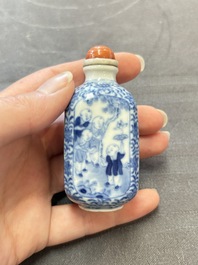 A Chinese blue and white 'playing boys' snuff bottle, Yongzheng mark, 18/19th C.