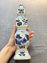 A pair of Chinese blue and white triple-gourd square vases, Kangxi