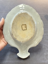 A pair of Chinese famille rose sauceboats and stands with floral design, Qianlong