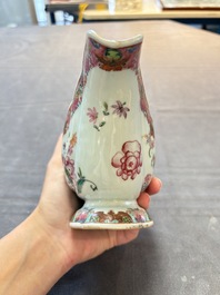 A pair of Chinese famille rose sauceboats and stands with floral design, Qianlong