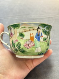 A rare Chinese Canton famille rose inscribed cup and saucer, Daoguang mark and of the period
