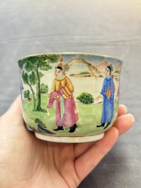 A rare Chinese Canton famille rose inscribed cup and saucer, Daoguang mark and of the period