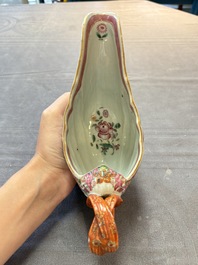 A pair of Chinese famille rose sauceboats and stands with floral design, Qianlong