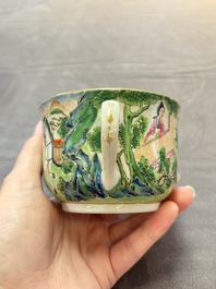A rare Chinese Canton famille rose inscribed cup and saucer, Daoguang mark and of the period