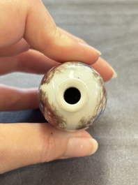 Three Chinese snuff bottles and a miniature vase, Kangxi and Qianlong marks, Kangxi and later