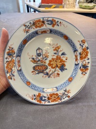 Eight Chinese Imari-style 'flower basket' plates, Yongzheng