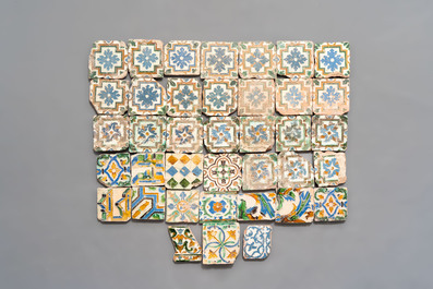 A large and varied collection of 82 polychrome tiles, Spain, 16/17th C
