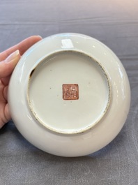 Three Chinese famille rose plates with narrative design, Tongzhi mark and of the period