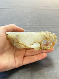 A Chinese jade peach-form brush washer, 19th C.