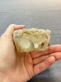 A Chinese jade peach-form brush washer, 19th C.