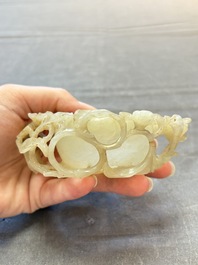 A Chinese jade peach-form brush washer, 19th C.