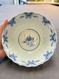 Two Chinese blue and white 'Xi Xiang Ji' and 'Eight Immortals' bowls, Ruo Shen Zhen Cang 若深珍藏 mark, Yongzheng and later