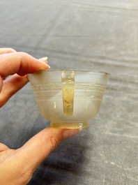 Six various Chinese agate, soapstone and serpentine wares, 19/20th C.