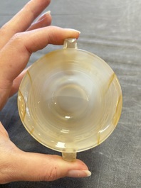 Six various Chinese agate, soapstone and serpentine wares, 19/20th C.