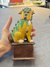 A Chinese sancai-glazed parrot, a pair of Buddhist lions and a 'Shou 壽' ewer, 19/20th C.