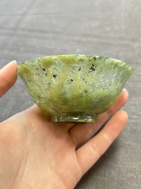 Six various Chinese agate, soapstone and serpentine wares, 19/20th C.