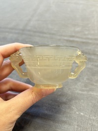 Six various Chinese agate, soapstone and serpentine wares, 19/20th C.