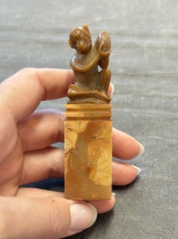 Six various Chinese agate, soapstone and serpentine wares, 19/20th C.