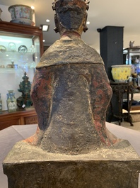 A large Chinese polychrome-lacquered and gilt bronze Daoist immortal, 17th C.