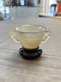 Six various Chinese agate, soapstone and serpentine wares, 19/20th C.