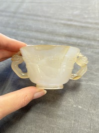 Six various Chinese agate, soapstone and serpentine wares, 19/20th C.