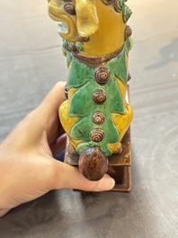 A Chinese sancai-glazed parrot, a pair of Buddhist lions and a 'Shou 壽' ewer, 19/20th C.