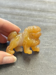 Six various Chinese agate, soapstone and serpentine wares, 19/20th C.