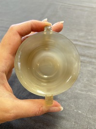 Six various Chinese agate, soapstone and serpentine wares, 19/20th C.