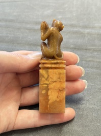 Six various Chinese agate, soapstone and serpentine wares, 19/20th C.