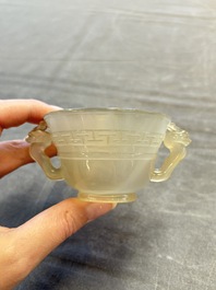 Six various Chinese agate, soapstone and serpentine wares, 19/20th C.