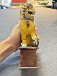 A Chinese sancai-glazed parrot, a pair of Buddhist lions and a 'Shou 壽' ewer, 19/20th C.