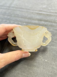 Six various Chinese agate, soapstone and serpentine wares, 19/20th C.