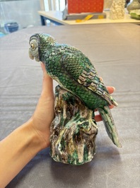 A Chinese sancai-glazed parrot, a pair of Buddhist lions and a 'Shou 壽' ewer, 19/20th C.