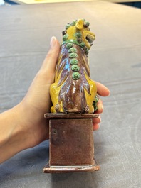 A Chinese sancai-glazed parrot, a pair of Buddhist lions and a 'Shou 壽' ewer, 19/20th C.