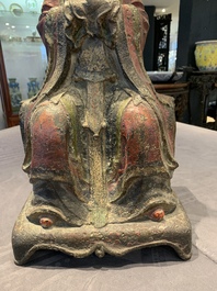 A large Chinese polychrome-lacquered and gilt bronze Daoist immortal, 17th C.