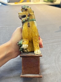 A Chinese sancai-glazed parrot, a pair of Buddhist lions and a 'Shou 壽' ewer, 19/20th C.