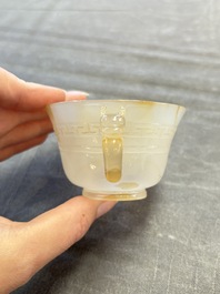 Six various Chinese agate, soapstone and serpentine wares, 19/20th C.